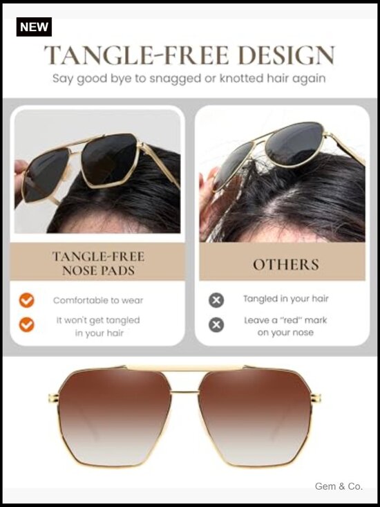 Oversized Aviator Sunglasses Square UV400 Polarized Unisex Fashion Sun Glasses main image 7